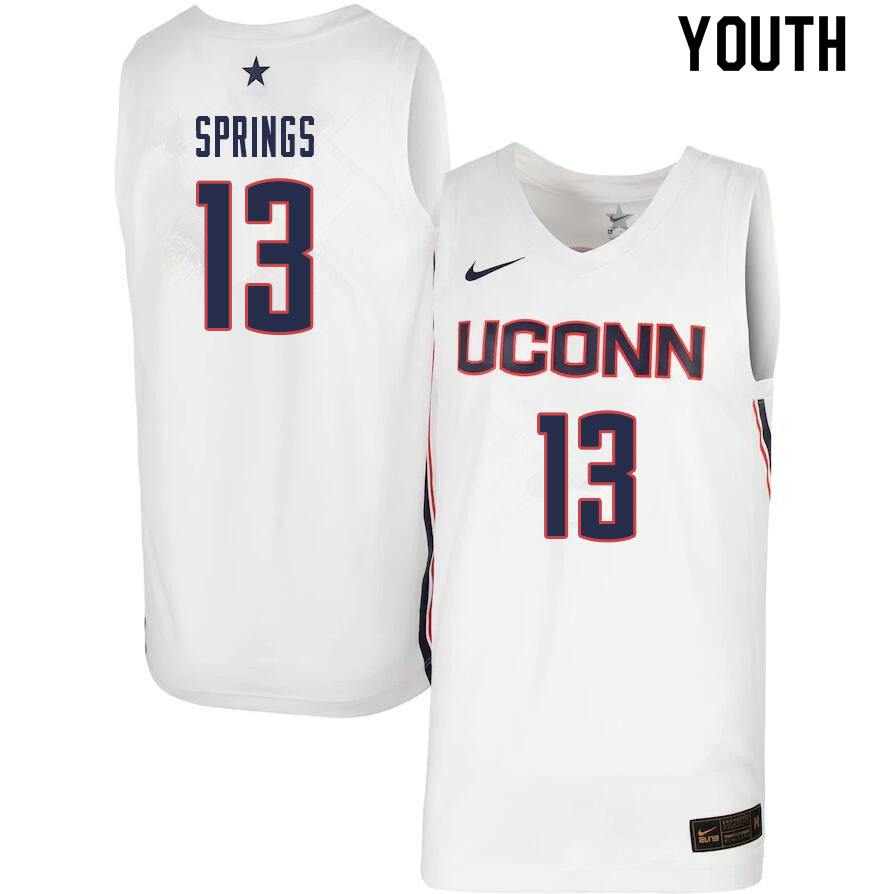 Youth #13 Richie Springs Uconn Huskies College Basketball Jerseys Sale-White - Click Image to Close